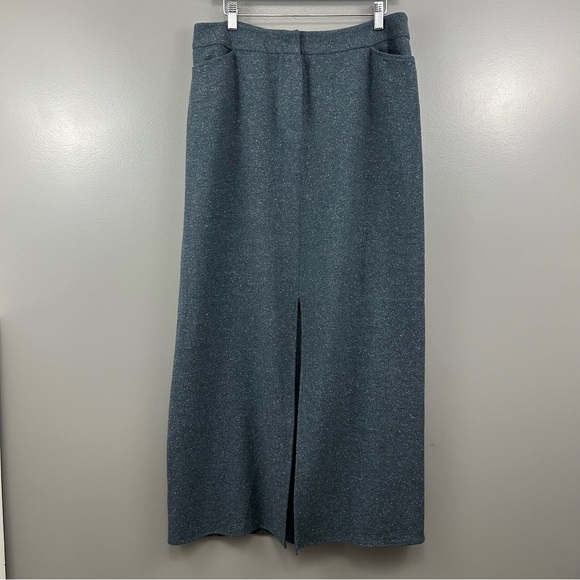 Blu’s Centre Front Slit Maxi Skirt Pockets Wool Silk Blend Size 14 - Picture 2 of 12